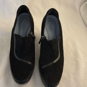 Black Suede Heels with Patent Leather Trim